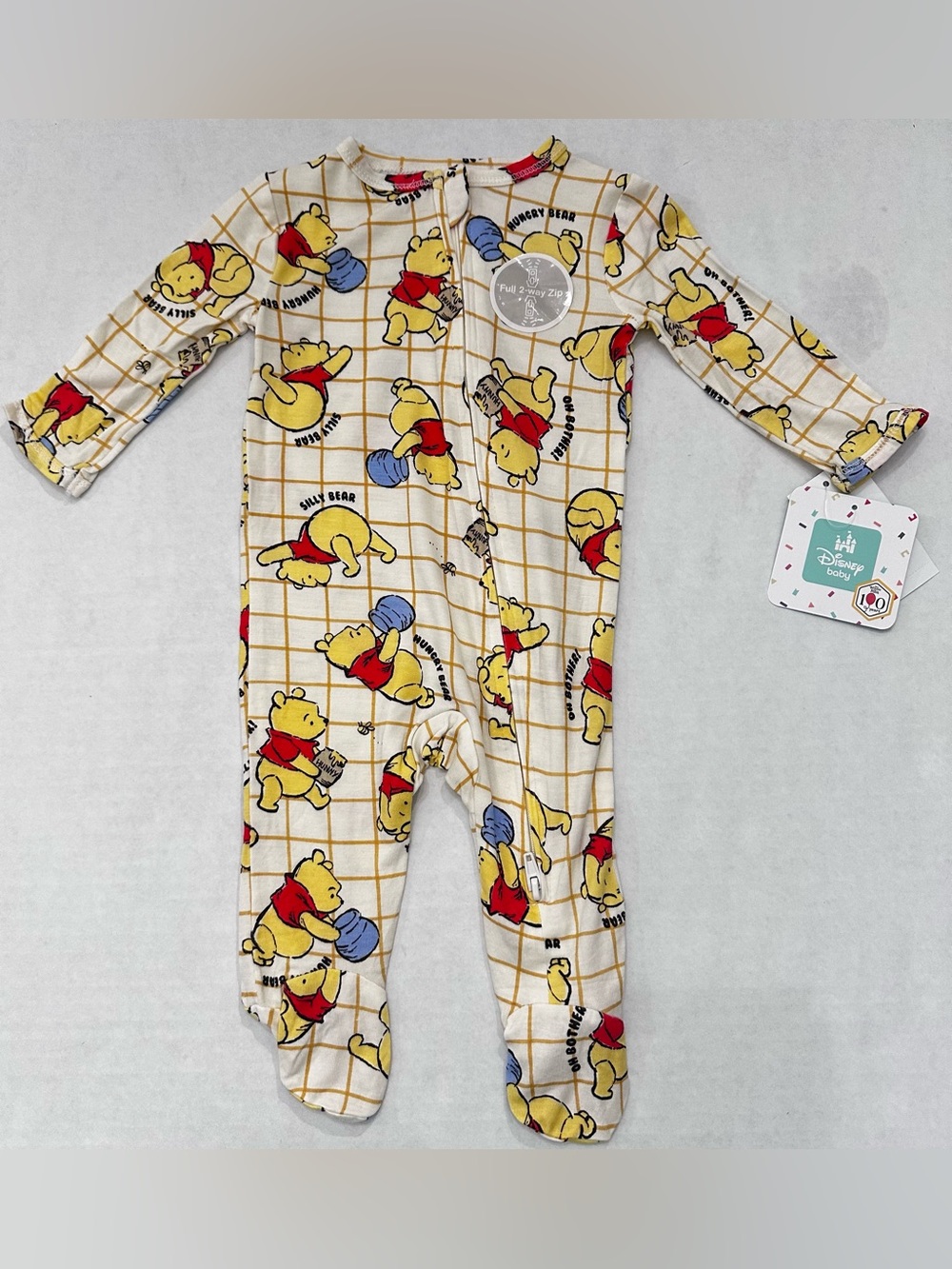 Disney Baby Winnie the Pooh "Silly Bear" Viscose 2-Way Zip Footed Pajamas